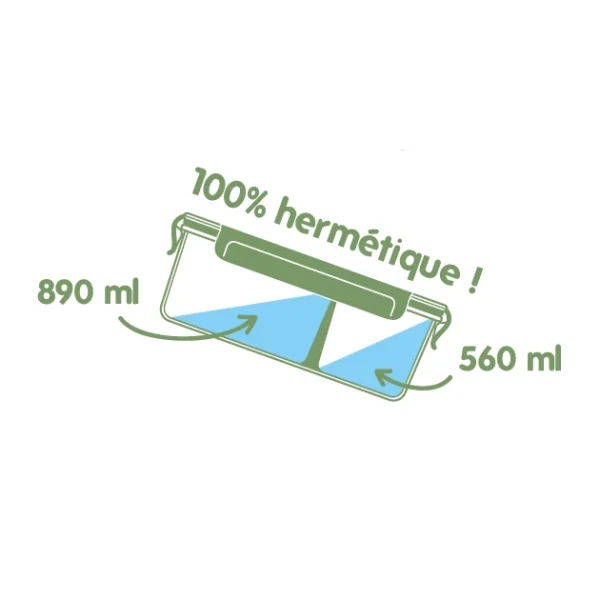 Boîte De Conservation En Verre Avec Compartiments Rectangle 1450 Ml Pebbly mode pas cher 3