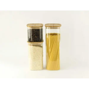 officiel Boîte De Conservation En Verre Et Bambou Carré 2,2 L Pebbly 8