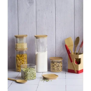 officiel Boîte De Conservation En Verre Et Bambou Carré 2,2 L Pebbly 10