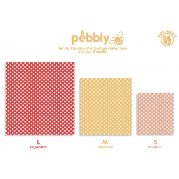 Feuille Emballage Alimentaire Cire Abeille Pois (x3) Pebbly soldes magasin 3