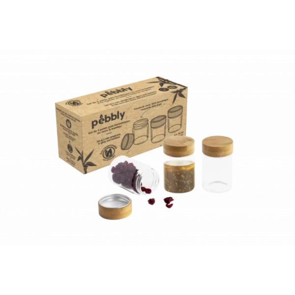 Lot 3 Pots En Verre Et Bambou 75 Ml Pebbly achat 3